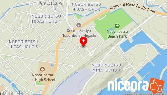の地図 登別ゲストハウス赤と青 ホテル, バー, 自転車レンタル サービス, カフェ・喫茶, ゲスト ハウス, 観光案内所 で 登別市
